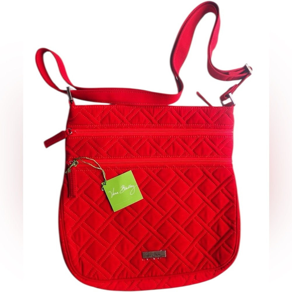 NWT Vera Bradley Vibrant Red Quilted Crossbody Bag. Triple Zip Hipster Subset